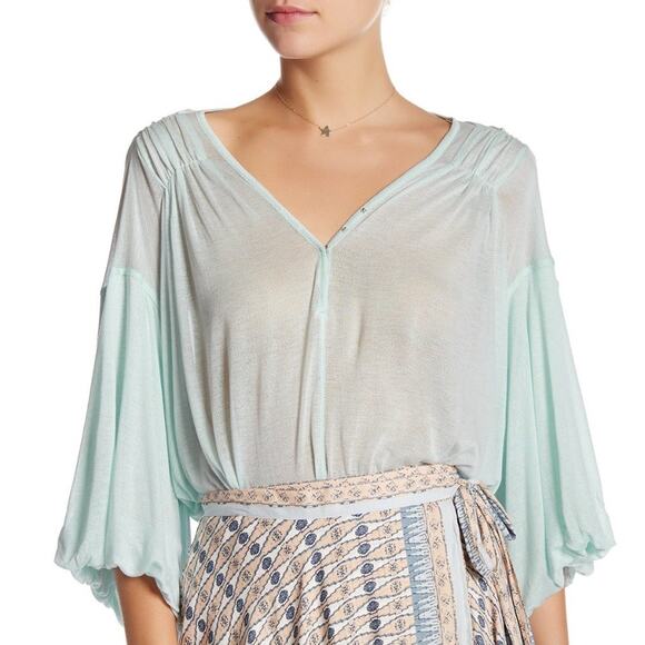 FREE PEOPLE Aqua Blue Flowy Sleeve Blouse Top – XS / Small - Picture 1 of 9